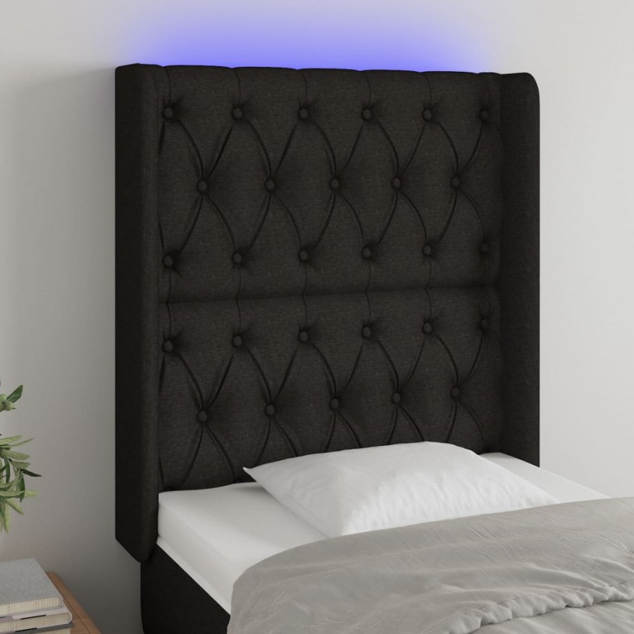 Tête de lit à LED Noir 83x16x118/128 cm Tissu