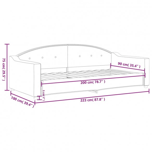 Lit de jour gris foncé 90x200 cm tissu