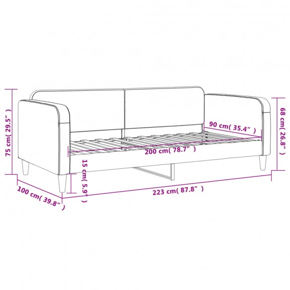 Lit de jour gris foncé 90x200 cm tissu