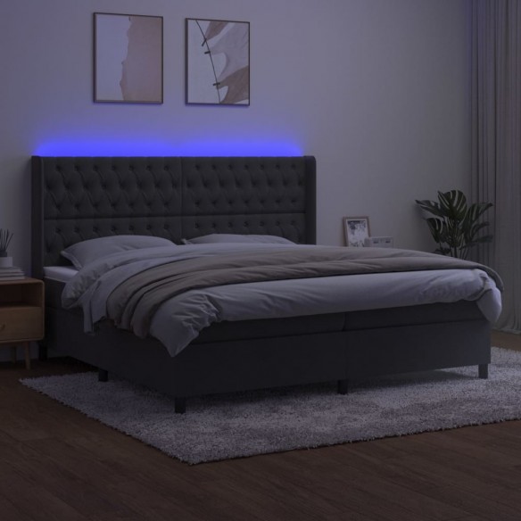 Cadre de lit matelas et LED Gris foncé 200x200 cm