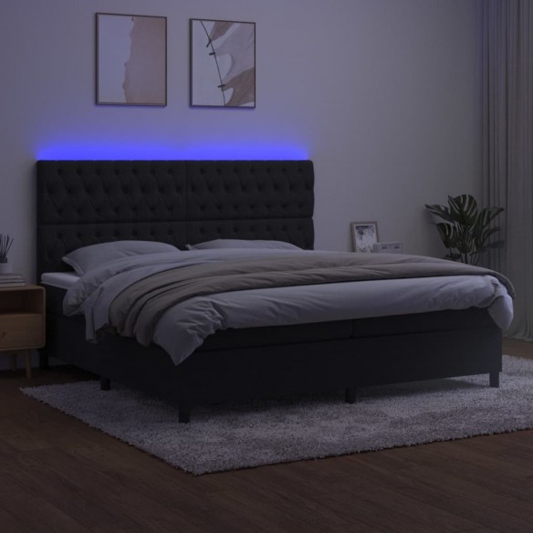 Sommier à lattes de lit matelas et LED Noir 200x200 cm Velours