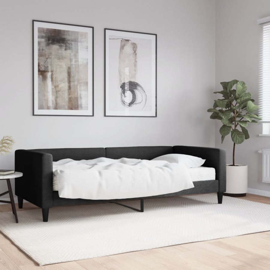 Lit de jour avec matelas noir 90x200 cm tissu