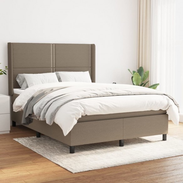 Sommier à lattes de lit avec matelas Taupe 140x190 cm Tissu