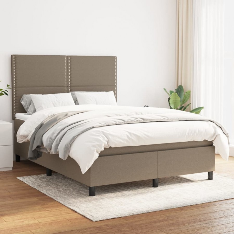 Sommier à lattes de lit avec matelas Taupe 140x190 cm Tissu