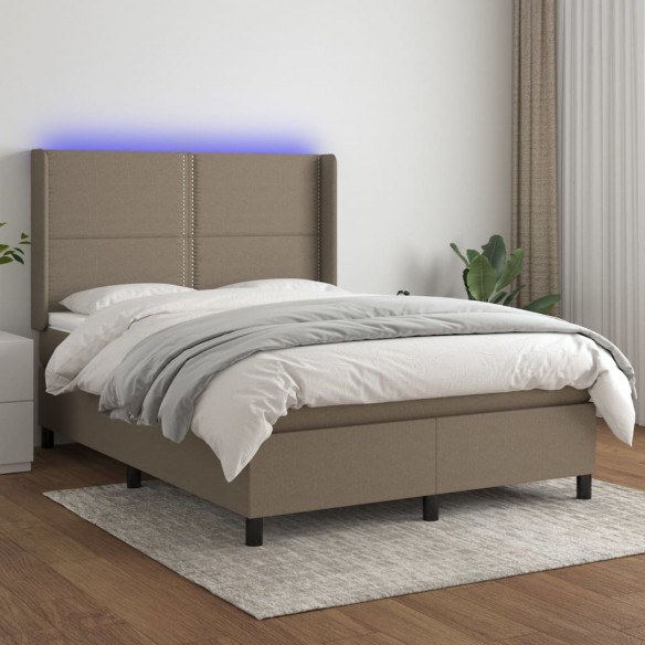 Cadre de lit matelas LED Taupe 140x190 cm Tissu