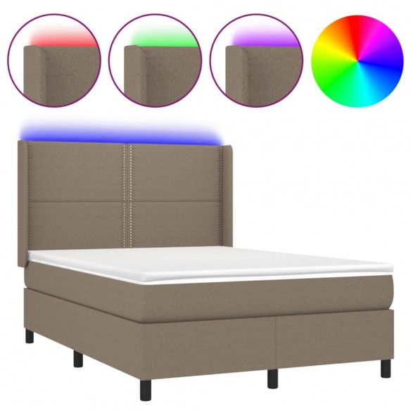 Cadre de lit matelas LED Taupe 140x190 cm Tissu