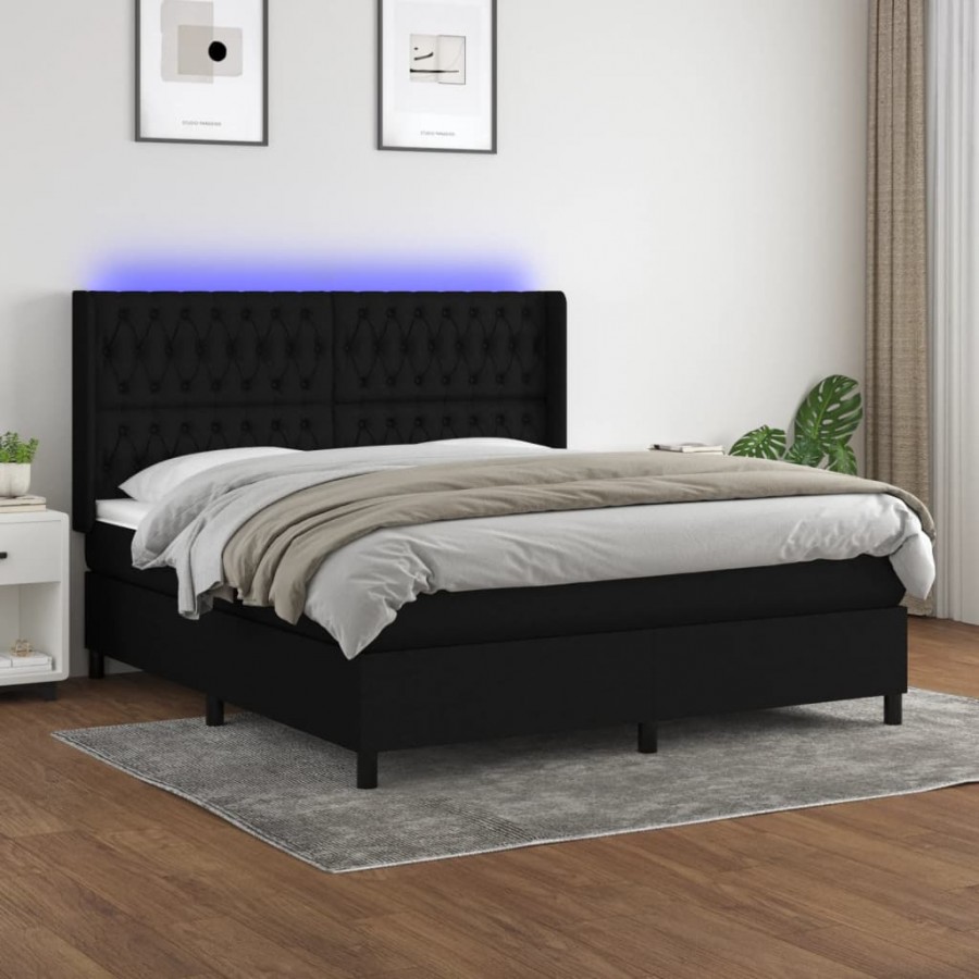 Cadre de lit matelas et LED Noir 180x200 cm Tissu