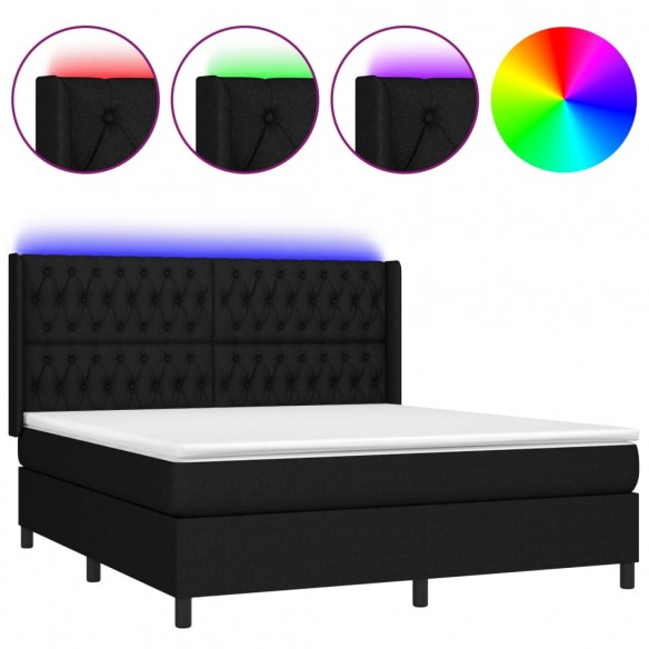 Cadre de lit matelas et LED Noir 180x200 cm Tissu