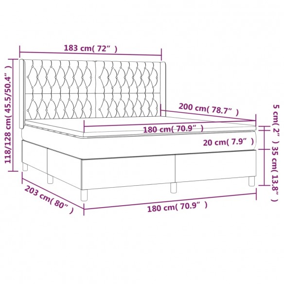 Cadre de lit matelas et LED Noir 180x200 cm Tissu