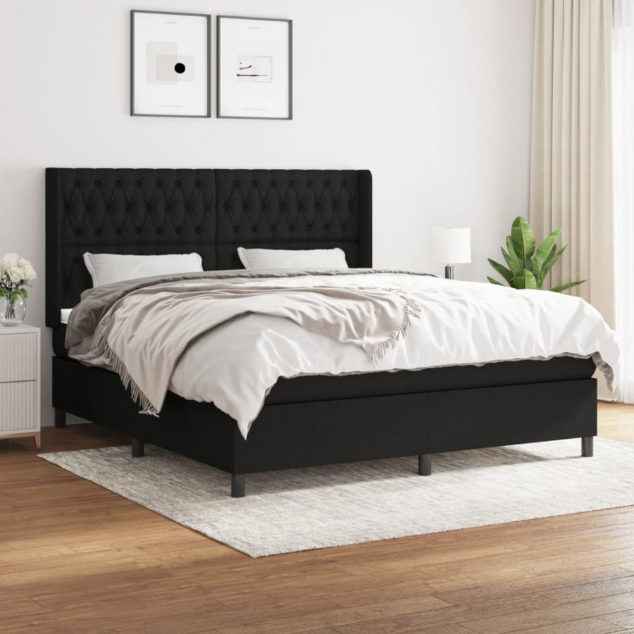 Cadre de lit avec matelas Noir 180x200 cm Tissu