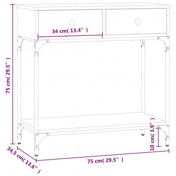 Table console chêne fumé 75x34,5x75 cm bois d'ingénierie