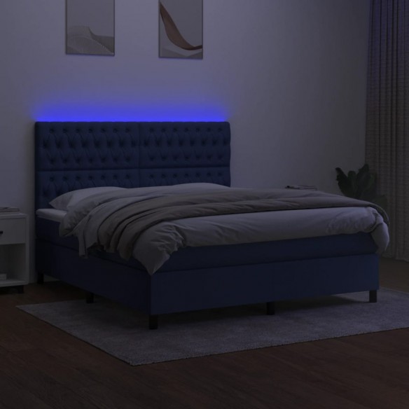 Sommier à lattes de lit et matelas et LED Bleu 160x200 cm Tissu
