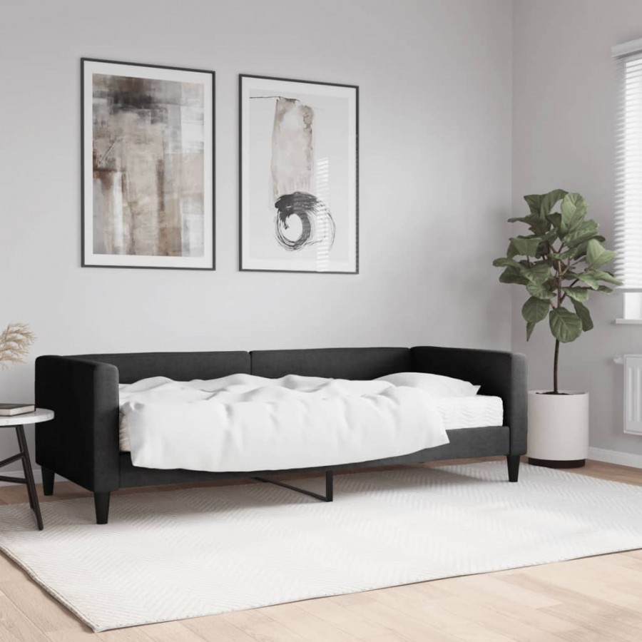 Lit de jour avec matelas noir 80x200 cm tissu