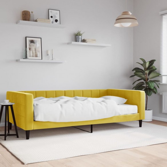 Lit de jour avec matelas jaune 100x200 cm velours