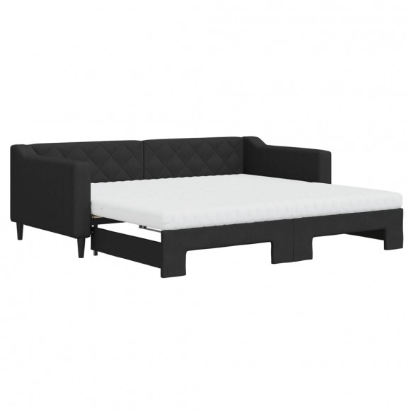 Lit de jour avec gigogne et matelas noir 90x190 cm tissu