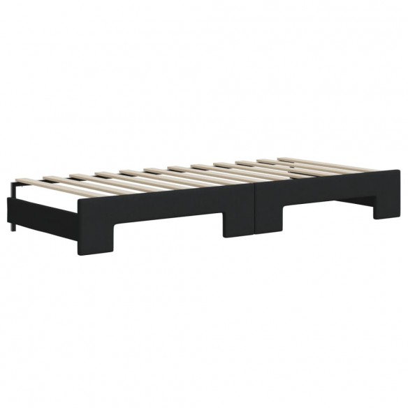 Lit de jour avec gigogne et matelas noir 90x200 cm tissu