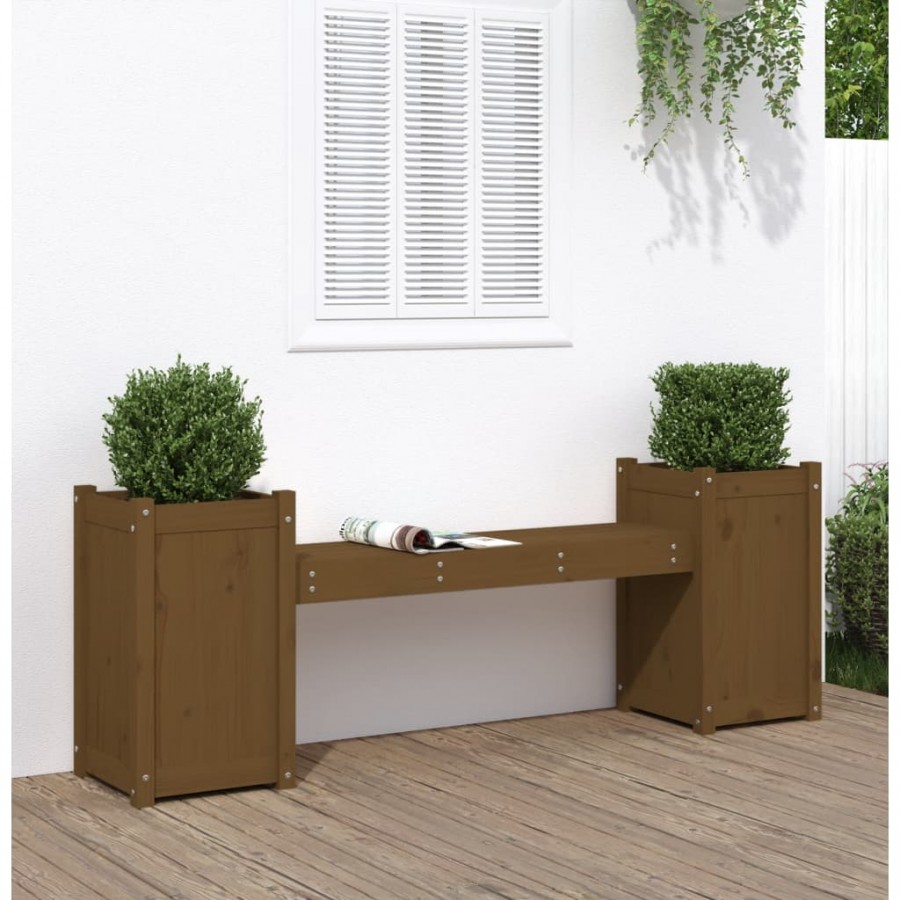 Banc avec jardinières marron miel bois massif de pin