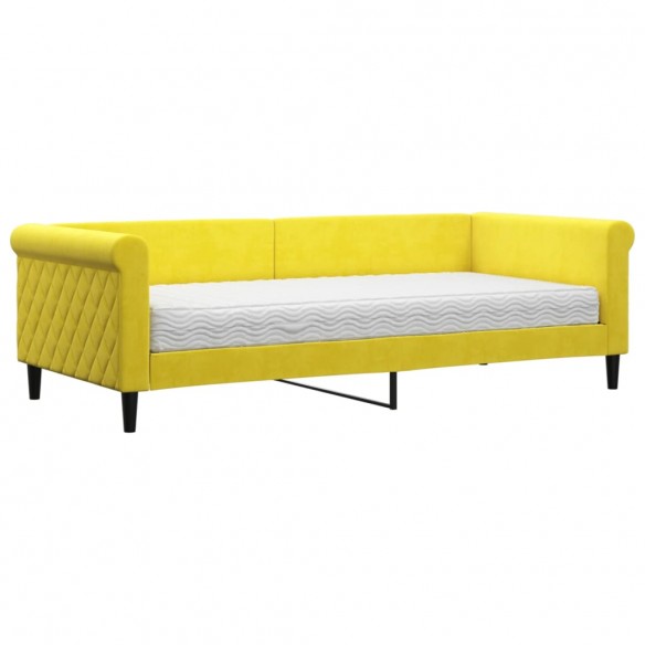 Lit de jour avec matelas jaune 90x200 cm velours