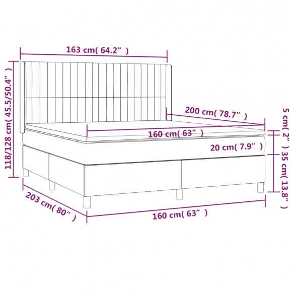 Cadre de lit matelas et LED Noir 160x200 cm Tissu