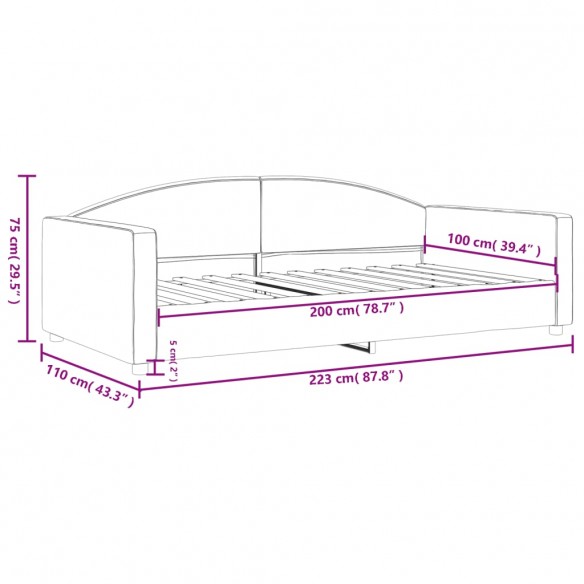 Lit de repos taupe 100x200 cm tissu