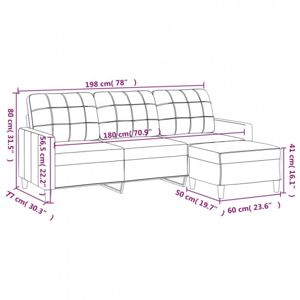 Canapé à 3 places avec repose-pieds Noir 180 cm Tissu