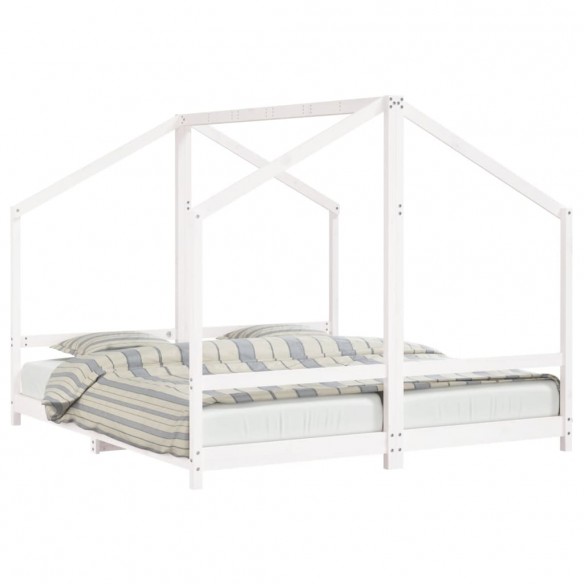 Cadre de lit d'enfant blanc 2x(90x200) cm bois de pin massif