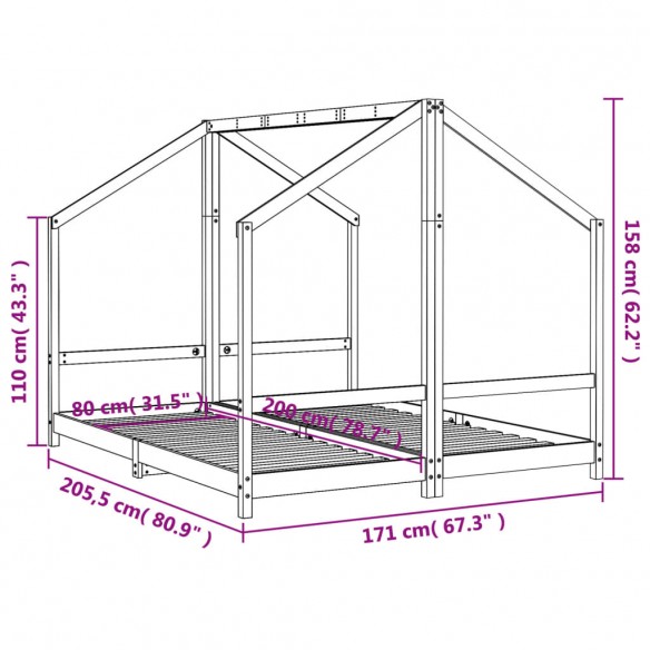 Cadre de lit pour enfants 2x(80x200) cm bois de pin massif