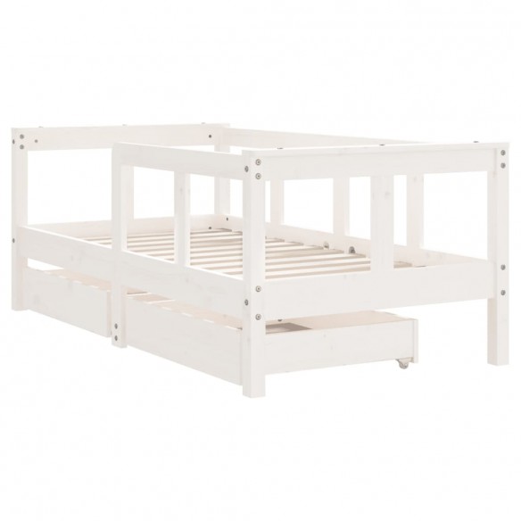 Cadre de lit enfant tiroirs blanc 70x140 cm bois de pin massif