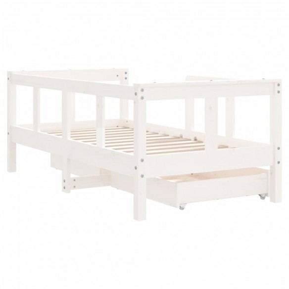 Cadre de lit enfant tiroirs blanc 70x140 cm bois de pin massif
