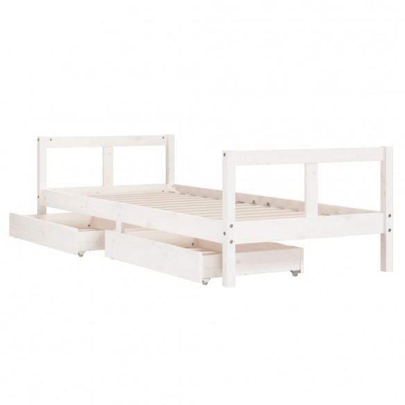 Cadre de lit enfant tiroirs blanc 80x200 cm bois de pin massif