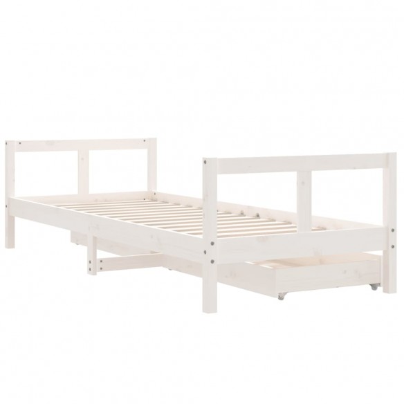 Cadre de lit enfant tiroirs blanc 80x200 cm bois de pin massif