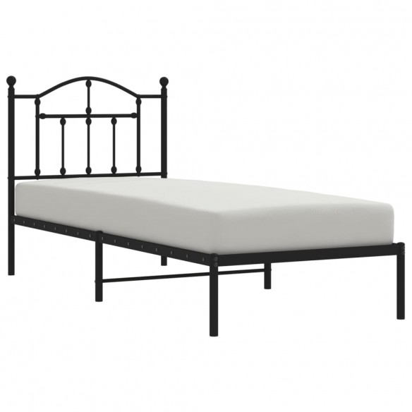 Cadre de lit métal avec tête de lit noir 90x200 cm