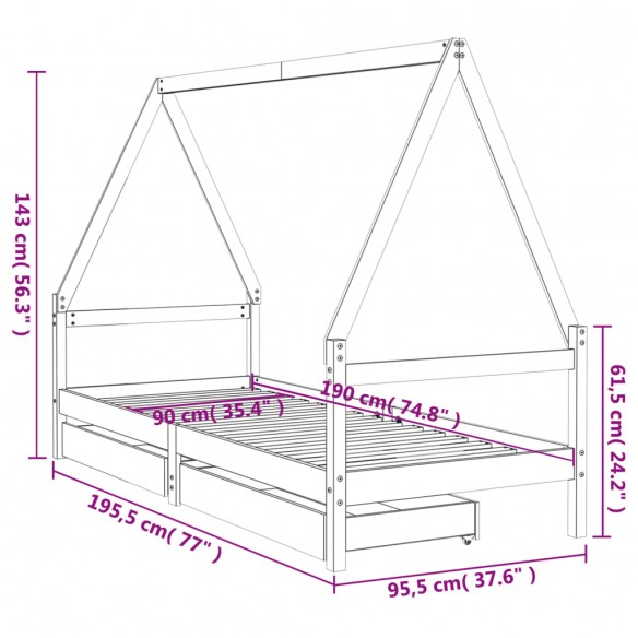 Cadre de lit d'enfants tiroirs blanc 90x190 cm bois pin massif