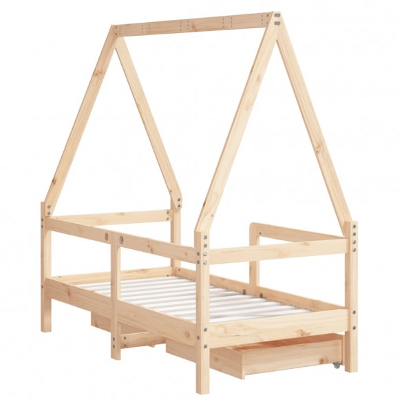 Cadre de lit enfant avec tiroirs 70x140 cm bois de pin massif