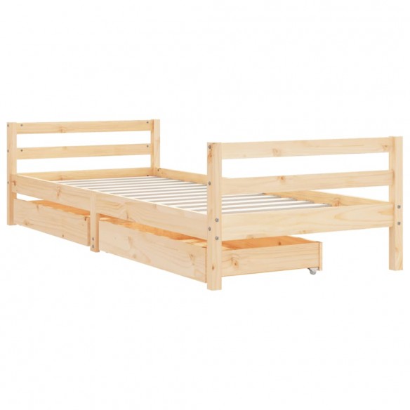 Cadre de lit enfant avec tiroirs 90x200 cm bois de pin massif