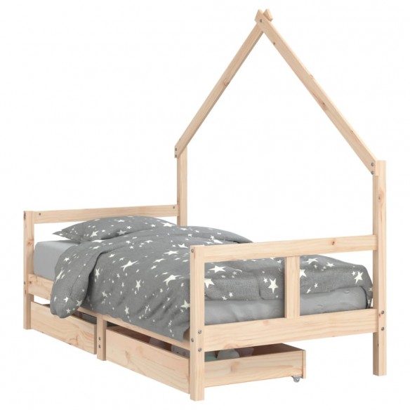 Cadre de lit pour enfant et tiroirs 80x160cm bois de pin massif