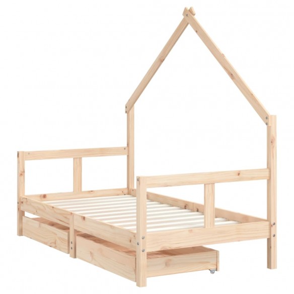 Cadre de lit pour enfant et tiroirs 80x160cm bois de pin massif