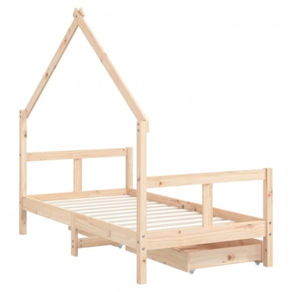 Cadre de lit pour enfant et tiroirs 80x160cm bois de pin massif