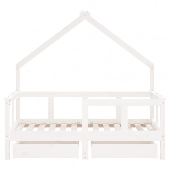 Cadre de lit enfant tiroirs blanc 70x140 cm bois de pin massif