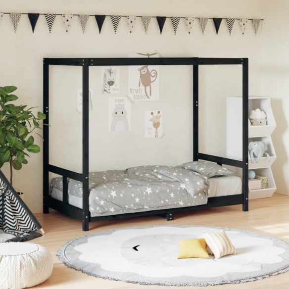 Cadre de lit pour enfant noir 80x160 cm bois de pin massif