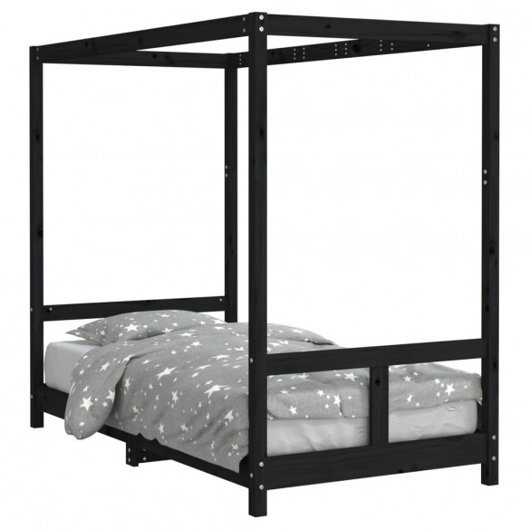 Cadre de lit pour enfant noir 80x160 cm bois de pin massif