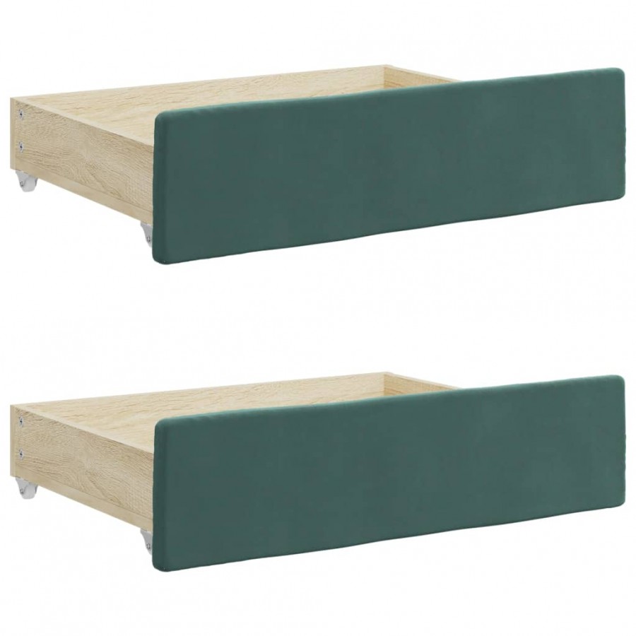 Tiroirs de lit 2 pcs vert foncé bois d'ingénierie et velours Tiroirs de lit 2 pcs vert foncé bois d'ingénierie et velours