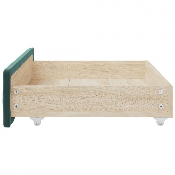 Tiroirs de lit 2 pcs vert foncé bois d'ingénierie et velours