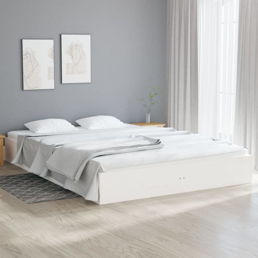 Cadre de lit blanc bois massif 140x200 cm
