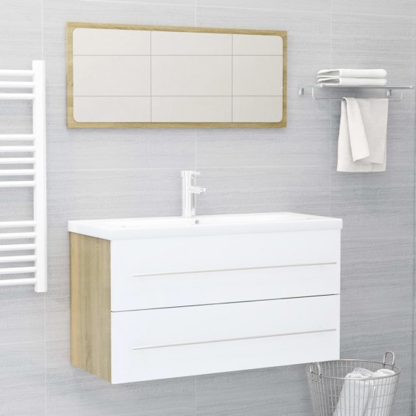 Ensemble de meubles de bain 2 pcs Blanc/chêne sonoma Aggloméré