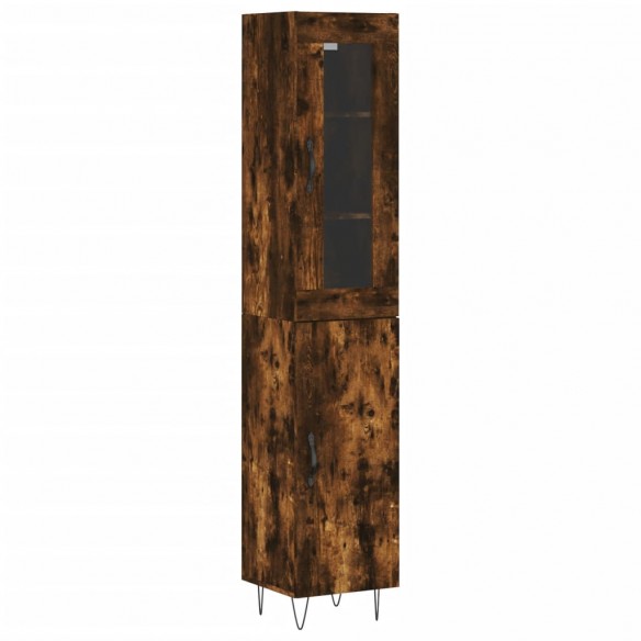 Buffet haut Chêne fumé 34,5x34x180 cm Bois d'ingénierie