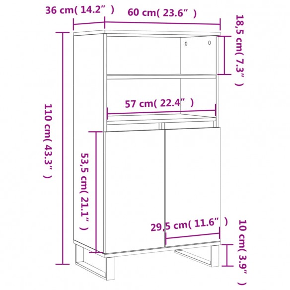 Buffet haut Noir 60x36x110 cm Bois d'ingénierie