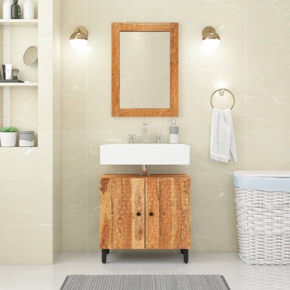 Miroir salle de bain 50x70x2,5 cm bois massif d'acacia et verre