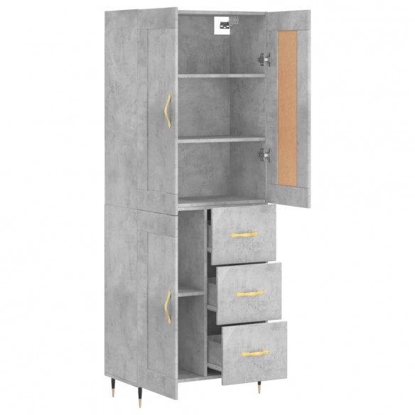 Buffet haut Gris béton 69,5x34x180 cm Bois d'ingénierie