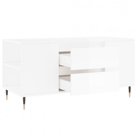 Table basse blanc brillant 102x44,5x50 cm bois d'ingénierie